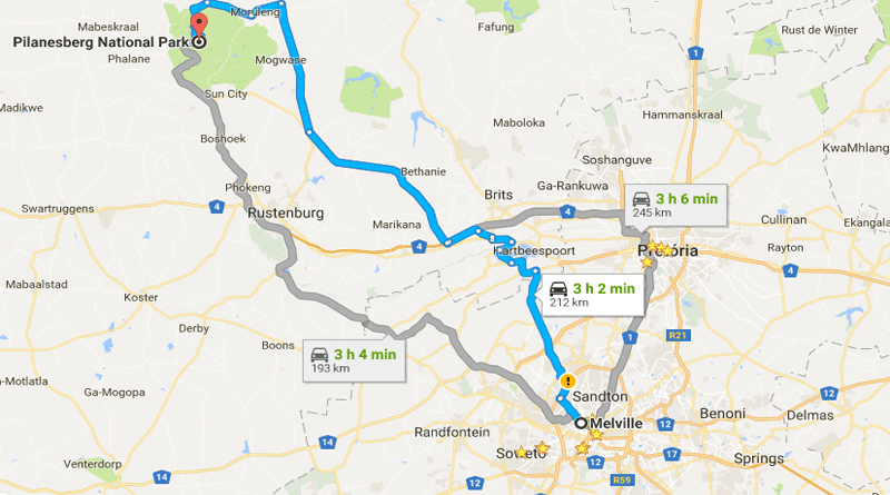 mapa de como chegar no pilanesberg safari