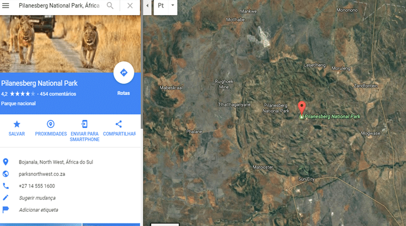 vista satélite do pilanesberg