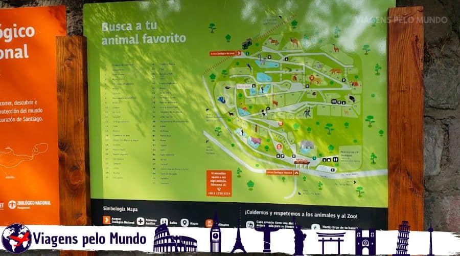 Placa do mapa do Zoológico de Santiago