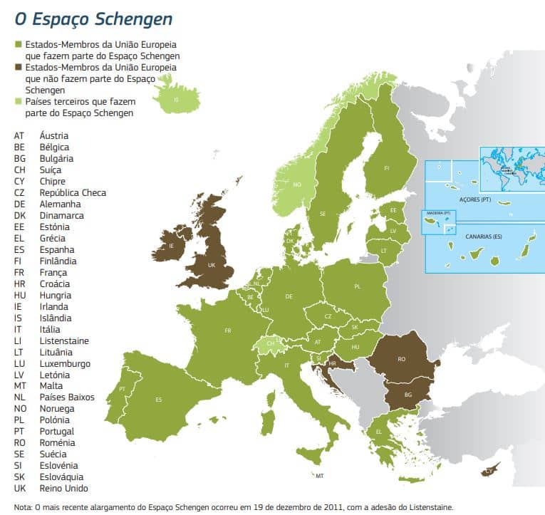 Mapa do Espaço Schengen