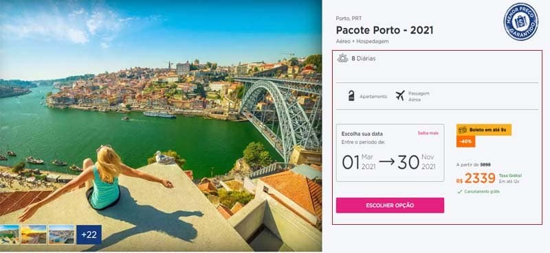 Pacote para Porto no Hurb