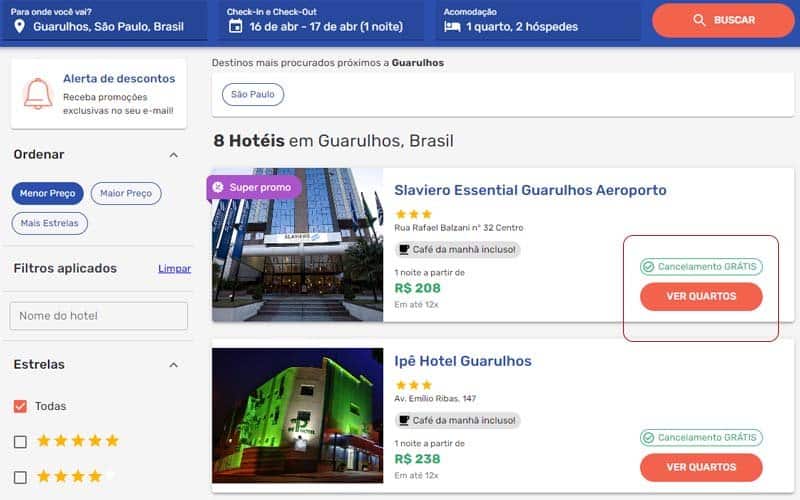 Página El Quarto com Hotéis em Guarulhos