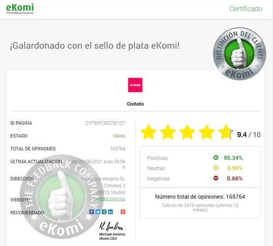 Site eKomi da Espanha com avaliações do site Reclame Aqui
