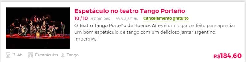 Atividade de Show de Tango no Tango Porteño