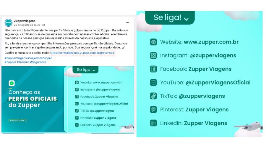 Página do Facebook do Zupper com informações para entrar em contato