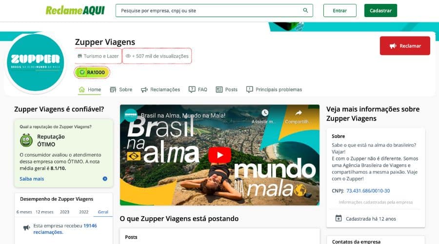 Página do Reclame Aqui com as avaliações dos clientes