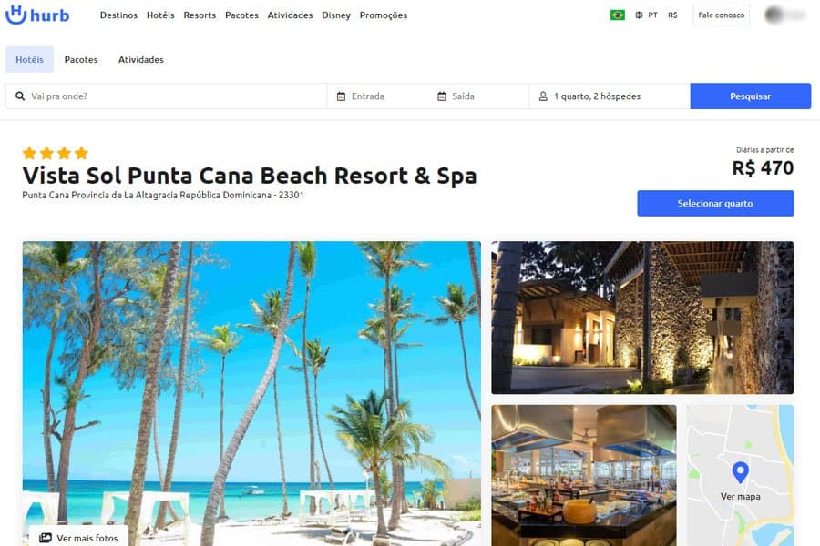 Página do Hurb com o Resort Vista Sol Punta Cana