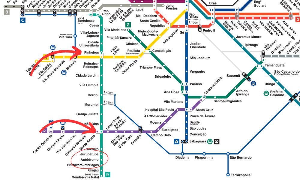 Mapa metropolitano de São Paulo, trem e metrô