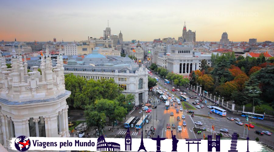 Vista do alto de Madrid e do Palácio Cibeles