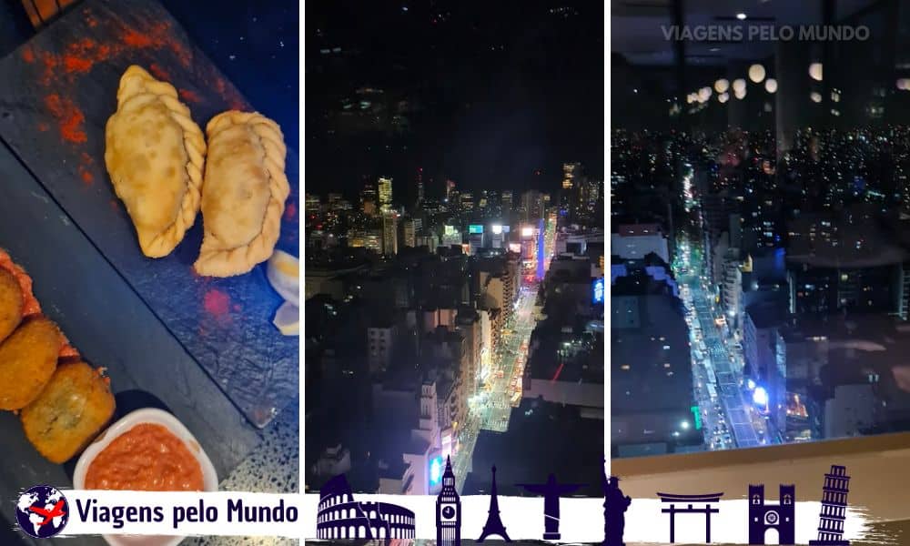 Vista e comidas no rooftop Olympo Buenos Aires