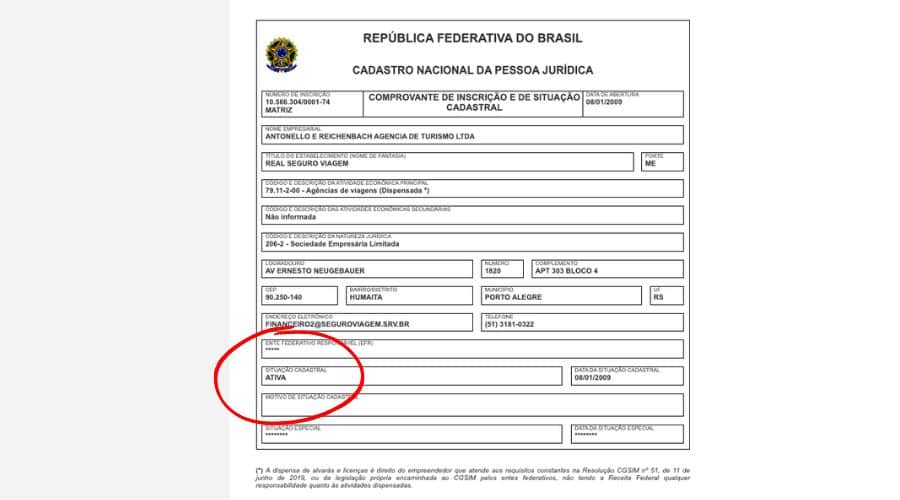 CNPJ da Real Seguro Viagem no site da Receita Federal do Brasil