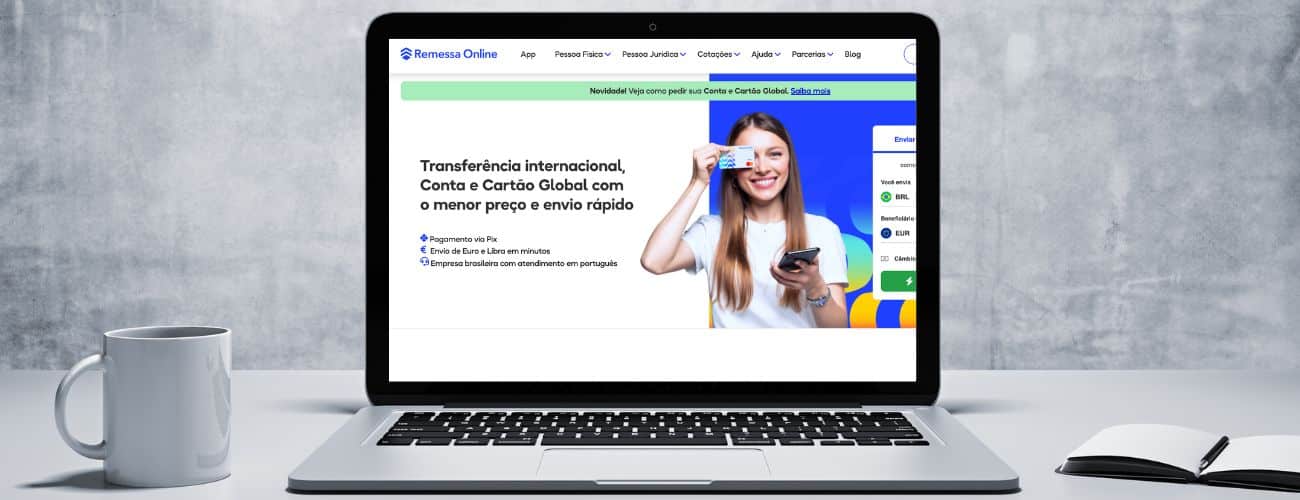 Remessa online é confiável: Guia completo. Notebook aberto com a página principal da Remessa online aberta