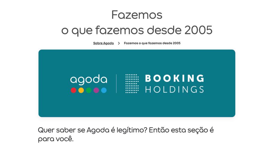 Página onde apresenta a Agoda em seu site oficial