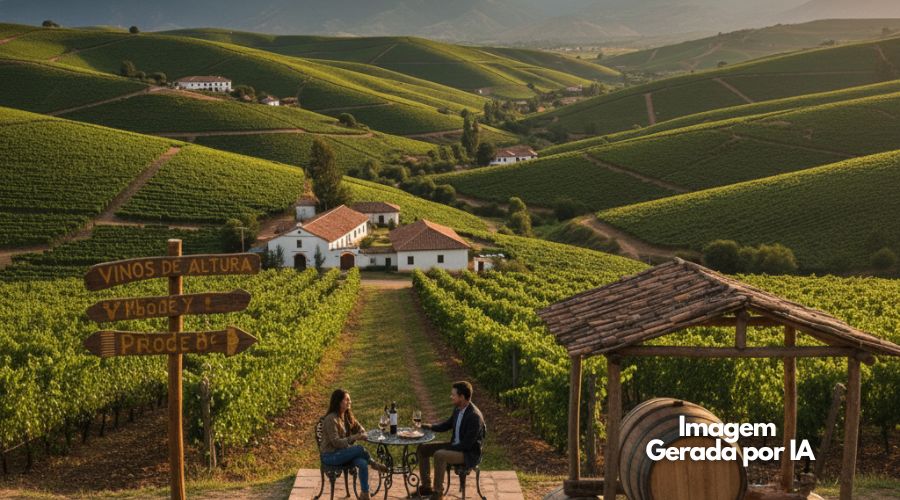 Casal tomando o vinho em uma das Vinícolas em Tarija na Bolívia.